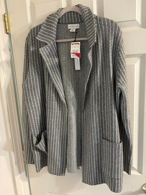Sanctuary Gray & White Pinstripe Open Front Cardigan